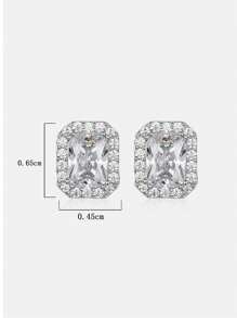 2pcs Hiphop 925 Silver Moissanite Square Stud Earrings, Suitable For Men's Daily Wear, Party, Holiday, Valentine's Day, Christmas, Unisex Korean/European/American Fashion Jewelry, Ideal Gift