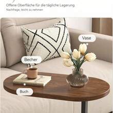 Beistelltisch, C-Form, mobiler Kaffeetisch, Laptoptisch, Sofatisch, Computer-Beistelltisch, 45 x 30 x 60 cm, Walnuss, für Wohnzimmer, Schlafzimmer
