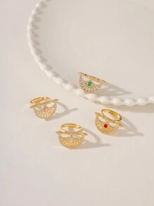 1pc Luxury Eid Metallic Gold-Tone Hollow Clasp Adjustable Women's Fashion Party/Holiday Accessory With Zirconia Stones