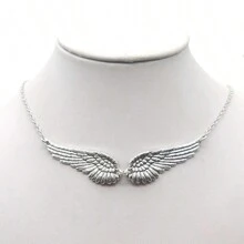天使翅膀羽毛黑珠吊坠颈链复古项链礼物女士女孩女式新款时尚珠宝批发 - 1 - 查看 1