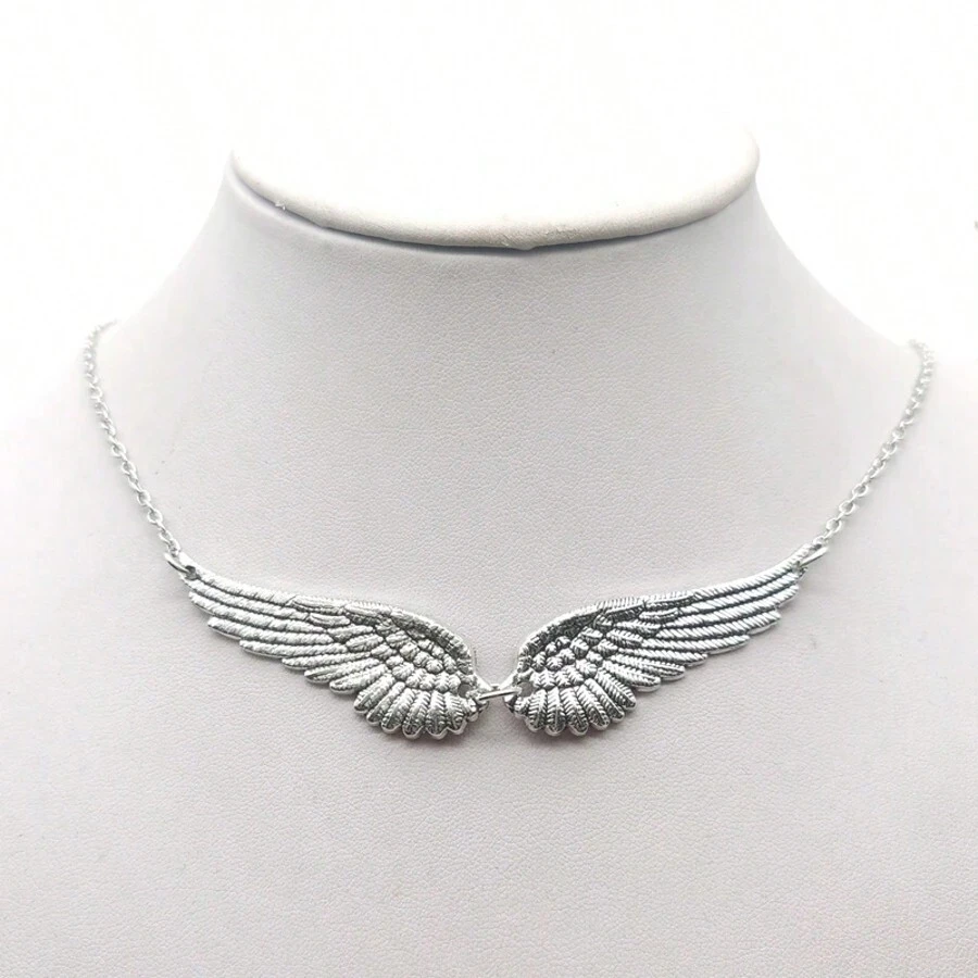 天使翅膀羽毛黑珠吊坠颈链复古项链礼物女士女孩女式新款时尚珠宝批发 - 1 - 查看 1