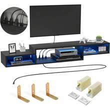 FABATO Mueble para TV - Repisas Flotantes de Pared con 4 Enchufes - Estante Multimedia de Madera - Ideal Sala de Estar o recamara - Almacenamiento Debajo de la TV (Marrón, 70'') - 12 - Ver 1