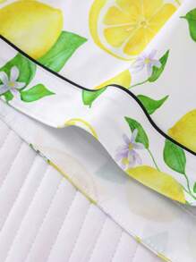 2 piezas Conjunto de pijama con estampado de melocotón para mujer, top cómodo de manga corta con cuello y pantalones cortos sueltos, hermoso y elegante ropa de dormir para uso en casa/exterior casual, adecuado para primavera/verano, vacaciones y fiestas