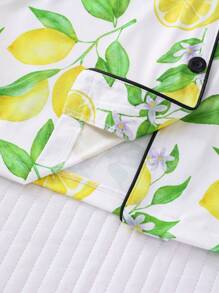 2 piezas Conjunto de pijama con estampado de melocotón para mujer, top cómodo de manga corta con cuello y pantalones cortos sueltos, hermoso y elegante ropa de dormir para uso en casa/exterior casual, adecuado para primavera/verano, vacaciones y fiestas