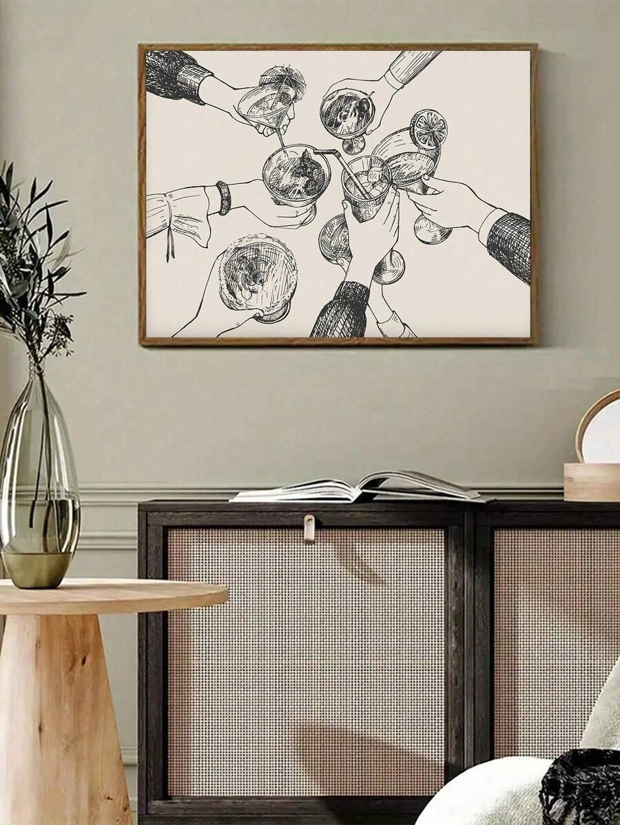 1 件酒吧推车装饰、欢呼装饰、酒吧推车装饰、复古厨房墙壁艺术、酒吧推车艺术、时尚墙壁艺术、个性化帆布海报，适用于宿舍、公寓、卧室、客厅和其他墙壁装饰，无框 - 彩色 - 查看 1