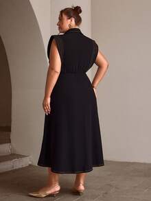 Sollinarry Plus Size Women's Sleeveless Button Front Long Dress, Fashionable For Commuting, Office Outfits For Women, Teacher Outfits For Women Black Elegant - Black - View 2