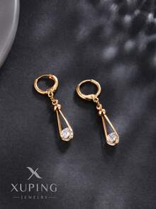 XUPING JEWELRY 1 对 Xuping 18K 镀金吊坠耳环，高端品质优雅礼品，珠宝盒装，适合女性 - 香檳色 - 查看 2