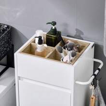 SoBuy Armário para lavanderia com saco de roupa dobrável, cesto de roupa suja com 4 prateleiras superiores, cesto de roupa suja, baú para lavanderia, armário de banheiro, branco, aprox. 35x90x30cm (LxAxP), BZR159-W - Branco - Ver 4