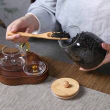 Tarro de almacenamiento de granos de vidrio transparente, tarro sellado de vidrio de borosilicato alto con tapa de madera de bambú, bote de té con perilla redonda de madera