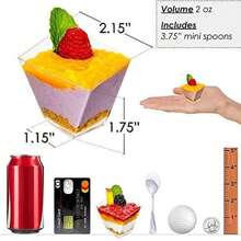 5/50/100/150pcs Transparent Plastic Dessert Cups With Spoons - Mini/Small Square Parfait Bowls, Suitable For Serving Desserts, Appetizers, Puddings, Cheesecakes At Parties - Transparent - View 5