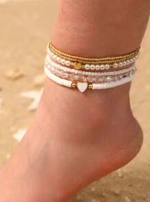 5件/6件装女孩蝴蝶心形软陶、珍珠、米珠脚链套装 - 彩色 - 查看 3