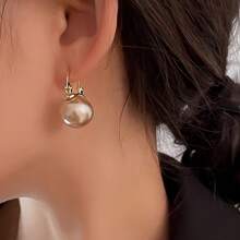 1 Pair Pretty Faux Pearl Pendant Hoop Earrings Zinc Alloy Jewelry Vintage Elegant Style For Women Daily Casual
