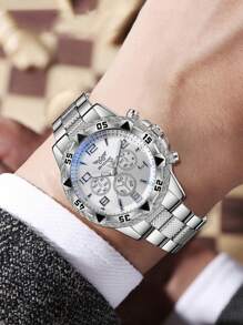 Juego de 2 relojes de cuarzo con correa de aleación de plata, esfera de escala digital versátil para uso comercial, adecuado para actividades de negocios, uso vacacional, regalo