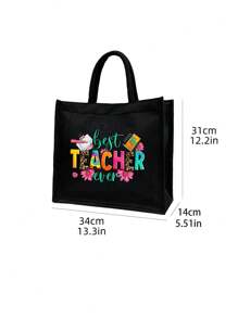 Creative Teacher Alphabet Printed Linen Handbag,Big Bag With Small Bag,Khaki Color Block Shopping Bag - Black - View 11