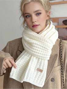 1pc Knitted Scarf, Unisex Thick Warm Casual Shawl, Fashionable High-End Feel For Autumn/Winter, Random Logo