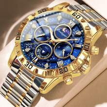 2PCS/Set POEDAGAR Man Wristwatch Set Luminous Chronograph Men's Quartz Watch Stainless Steel Casual Sports Men Watches With A Pixiu Bead Bracelet+Gift Box,