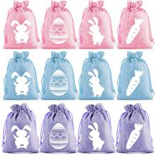 4/12pcs Easter Gift Bags With Drawstring, Easter Bunny Printed Gift Packaging Bags, Small Size Gift Bags In Multiple Colors - Multicolor - View 1