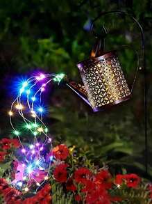 2pcs/1pc Solar Powered Garden Watering Can With String Lights, Vintage Metal Watering Can Design, Large Hanging Solar Waterfall Lights, Waterproof Decorative Lights, Suitable For Outdoor Garden Decor, Perfect For Pathways, Lawns, Yards And Patios. - Multicolor - View 7