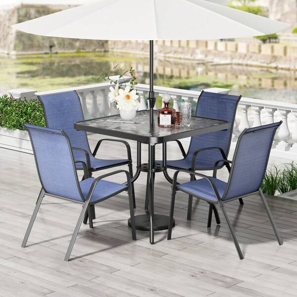 MAMIZO Patio Dining Set 5 Pieces, All Weather Outdoor Furniture W/ 30"X 30" Table And 4 Stackable Textilene Chairs, Metal Table And Chairs For Patio, Lawn, Garden, Poolside, Backyard