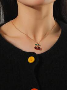 1 件优雅红宝石樱桃吊坠项链，适合女性日常佩戴 - 彩色 - 查看 7