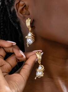 1 par de pendientes colgantes versátiles y elegantes con perlas de estilo francés retro para mujeres