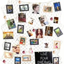 Decoraciones de fiesta con red de pesca, marcos para colgar fotos con 30 clips y cuerdas, decoración de pared con red de pesca de estilo náutico y mediterráneo para fiestas de piratas y hawaianas, organizador de tarjetas y obras de arte para dormitorio, hogar, pared, sala de estar, dormitorio, decoración del hogar, decoraciones de fiesta - muchos - Ver 11