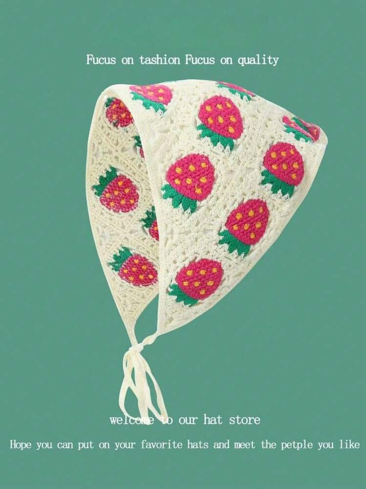 قطعة واحدة من الوشاح المثلث المجوف المحبوك بالكروشيه بنكهة الفلفل الحار الحلو الكوري، عصابة رأس جميلة للسفر (كمية أوراق الفراولة المنسوجة يدويًا عشوائية)، باندانا للرأس، وشاح شعر للخريف والشتاء، اكسسوارات شعر للنساء للملابس الصيفية - متعدد الألوان - مشاهدة 6