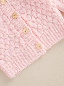 Newborn Baby Solid Color Coat, Boys Girls Long Sleeve Thermal Hooded Knitted Sweater - Pink - View 4