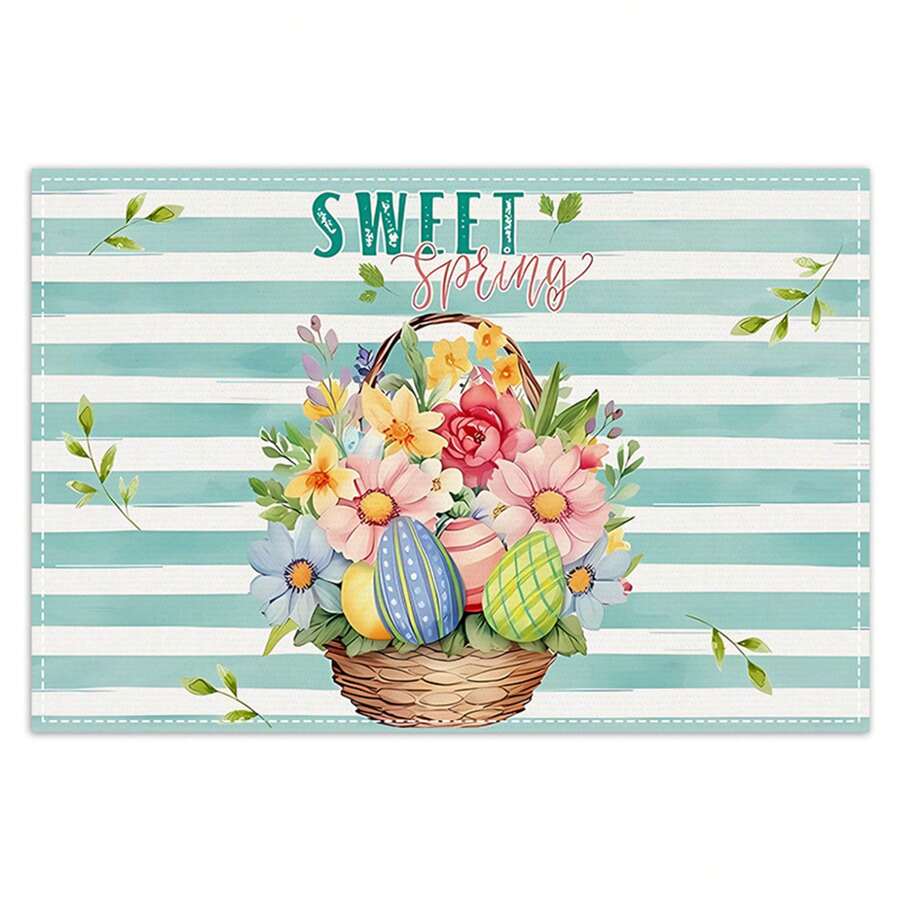 Easter Placemats Bunny Egg Wreath Placemat For Kitchen Dinner Holiday Party Decor - Multicolor - View 1