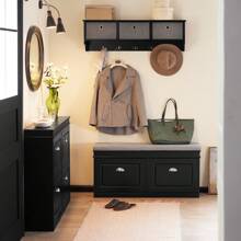 SoBuy 门厅鞋凳鞋架鞋柜带座垫和 2 个翻盖抽屉黑色宽 104 x 深 24 x 高 52 厘米 FSR64-SCH