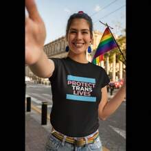 Protect Trans Lives Lesbian Gay Pride Shirt, LGBTQ Lesbian Gay Bisexual Transgender Queer Rainbow Parade March T-Shirt Gift For  Women