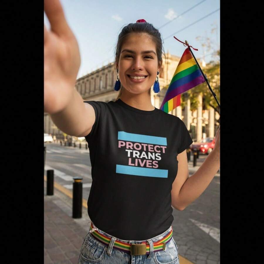 Protect Trans Lives Lesbian Gay Pride Shirt, LGBTQ Lesbian Gay Bisexual Transgender Queer Rainbow Parade March T-Shirt Gift For  Women