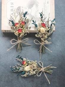 Mini Dried Flower Bouquet Set (6pcs), Small Vase Dried Flowers, Mini Small Bouquet, Photo Frame Decoration, Party Plate Decoration, Craft Dried Flowers