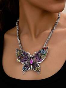 1 件优雅可爱的蝴蝶吊坠珐琅项链，适合女士、节日、生日、约会、派对、度假、休闲装