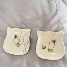 Ceramic Earrings, Earrings, Necklaces, Rings, Faux Pearl Display Trays, Jewelry Display Racks, Cat Head Shaped Jewelry Display, Photo Props, Women's Makeup, Desktop Small Accessories Storage Tray, Bathroom Accessories Display Tray, Men's Entrance Key Jewelry Tray, 3.27 Inches