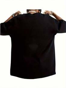 Comfortable Round Neck Squirrel Secret Text Printed - Casual Short Sleeve Men'S-Shirt - Spring Summer Fashion Tops Daily WearSuitable Both Men And Wo - Black - View 4