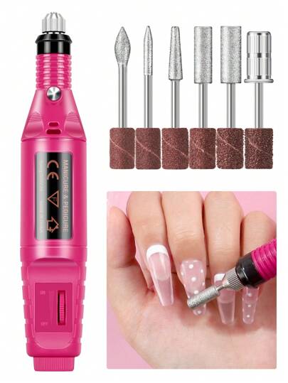 coscelia Electric Nail Drill, Mini Nail Drill USB Machine With 6PCS Drills Bits & 250PCS Sanding Bands, Pink Black Manicure Art Pen Remove Polisher, Gel Nail Drill For Acrylic, Manicure Pen Sander Polisher, Cuticle Removal, Suitable For Women Home Or Nail Salon Use(Sanding Bands Will Be Shipped Randomly)