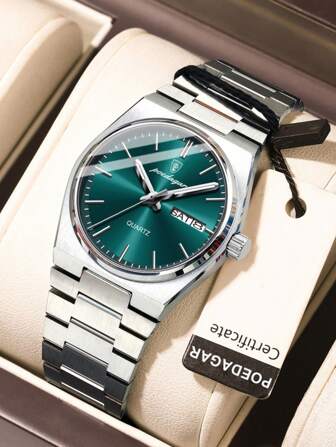 Reloj POEDAGAR para hombre y mujer, de acero inoxidable con chapado en oro rosa, con fecha, día de la semana y función luminosa, resistente al agua, de cuarzo, de estilo casual