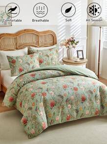 Juego de funda nórdica de 2/3 piezas con estampado de vid floral en poliéster, juego de ropa de cama pastoril simple y elegante, aplicable para todas las estaciones (1 funda nórdica + 1/2 fundas de almohada)