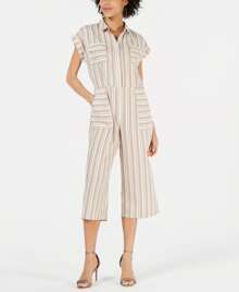 Monteau Petite Striped Utility Jumpsuit - Natural - View 1