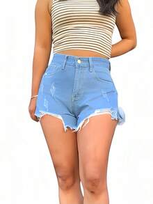 Shorts de Mezclilla para Mujer Diseño Rasgado Tela Rigida 3 Colores - Lavado ligero - Ver 2