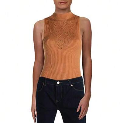  Intimately Free People Womens Yoke High Neck Bodysuit Orange XS