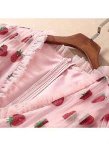 Vestido de mujer de manga burbuja en V profunda fresa, vestido de corbata, Seaside, Holiday - Rosa - Ver 11