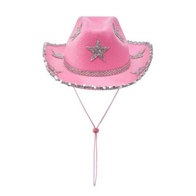 Women Rhinestone Star Cowgirl Hat Wide Brim Diamond Glitter Western Hat Cowgirl Cap For Wedding Music Costume Party