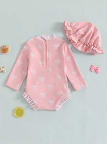 2Pcs Baby Girl Swimsuit Baby Girls Long Sleeve One Piece Swimsuit Romper With Hat Bathing Suit Toddler Bathing Suit