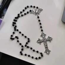 New Gothic Necklace Prayer Beads Beaded Trad Cross Halloween Pendant Witcher Charm Goth Handmade Jewelry Creativity - 1 - View 3