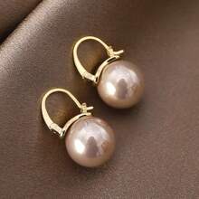 1 Pair Pretty Faux Pearl Pendant Hoop Earrings Zinc Alloy Jewelry Vintage Elegant Style For Women Daily Casual