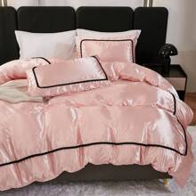Satin Comforter Set 7 Pieces Queen Size Bed In A Bag Luxury Polyester Satin Bedding Set With Comforter Pillowcases And Sheets Sets Pompoms Design Super Soft Silky Bed Set For All Season - 粉色 - 查看 3