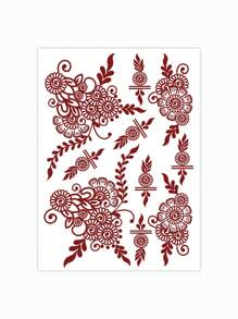 1 张花朵临时纹身贴纸，适用于女性手部、手指和身体艺术，栗色指甲花纹身贴纸，适合斋月，防水花朵假纹身，适合婚礼、派对和节日 - 彩色 - 查看 6