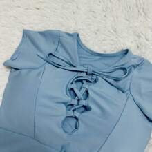 WO Cropped Feminino  Com Bojo Manga Curta Suplex Blusa Ciganinha Blogueirinha - Azul bebê - Visão 1